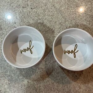 Set of Two Lily Pulitzer Dog Bowls with Gold 'Woof'
